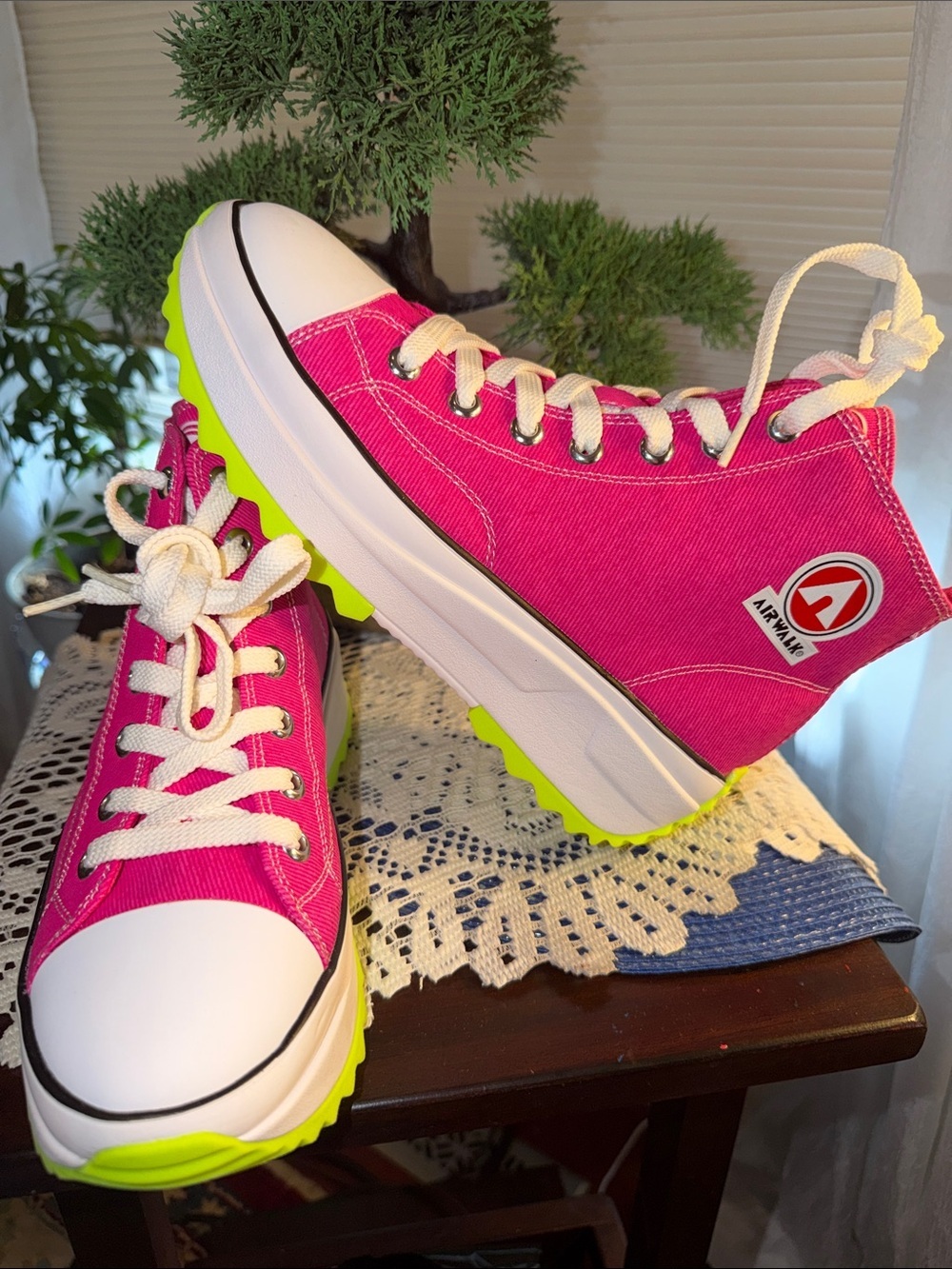 Airwalk Women’s High-Top Sneakers in Hot Pink and Neon Yellow